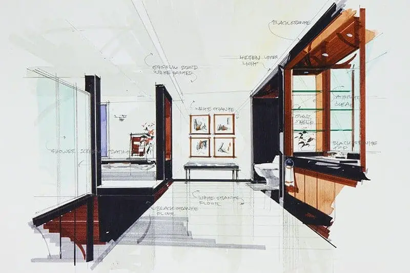 sketch of a bathroom remodel design