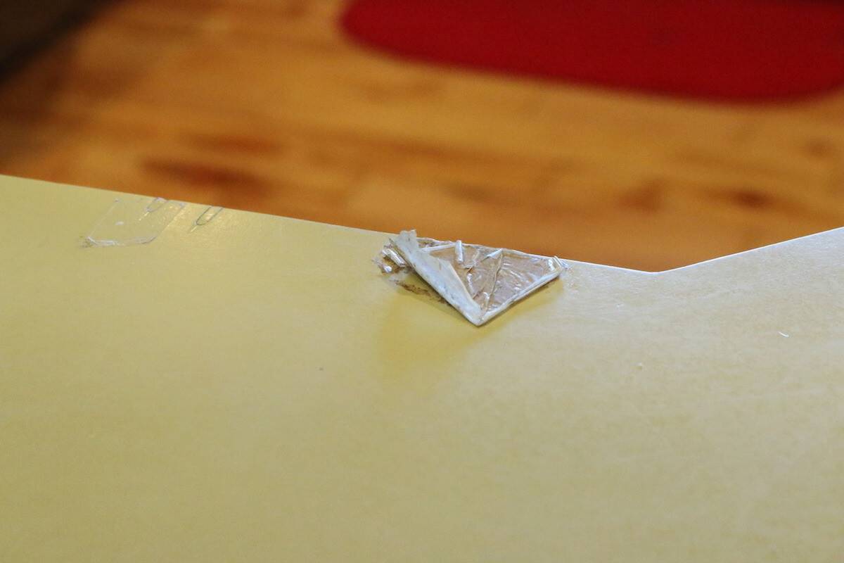 Duct tape on avocado green kitchen counter