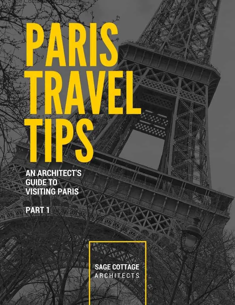 Paris travel tips graphic with the Eiffel tower in the background