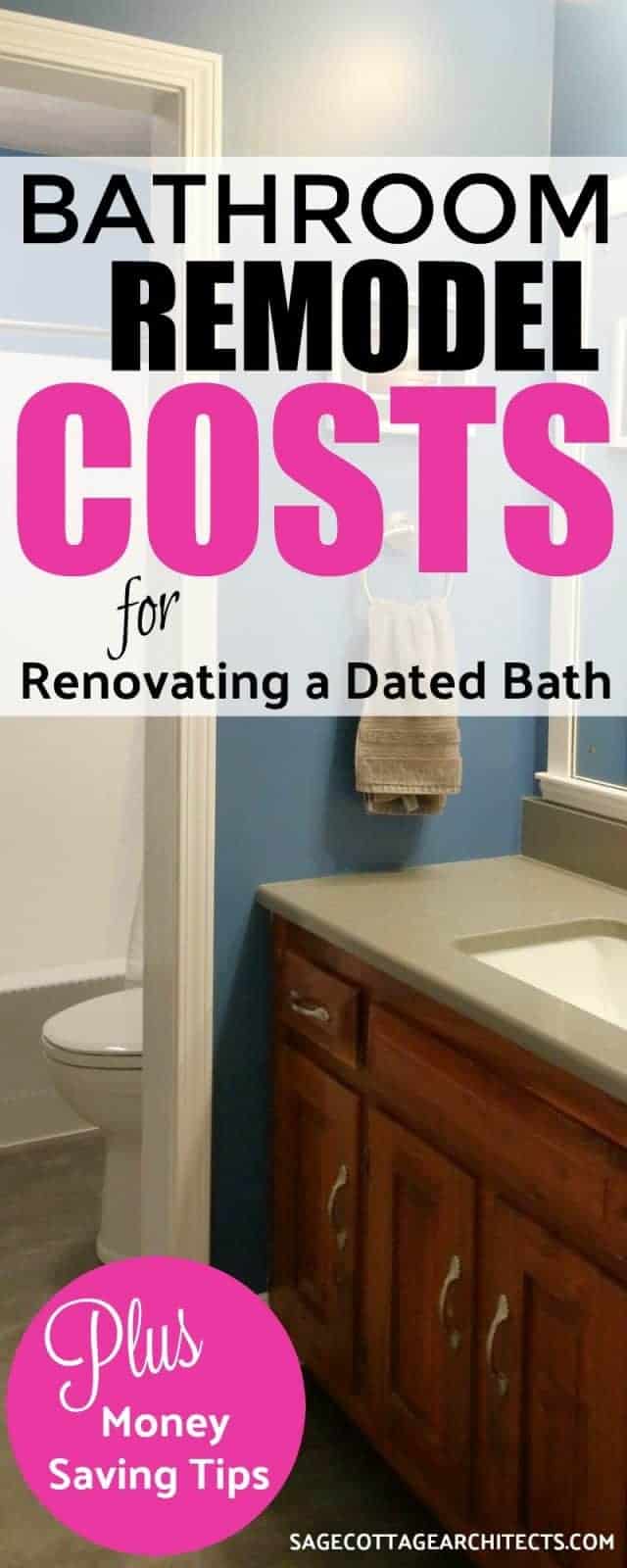 Bathroom remodel costs for a dark grey and blue bathroom with hickory vanity after remodeling