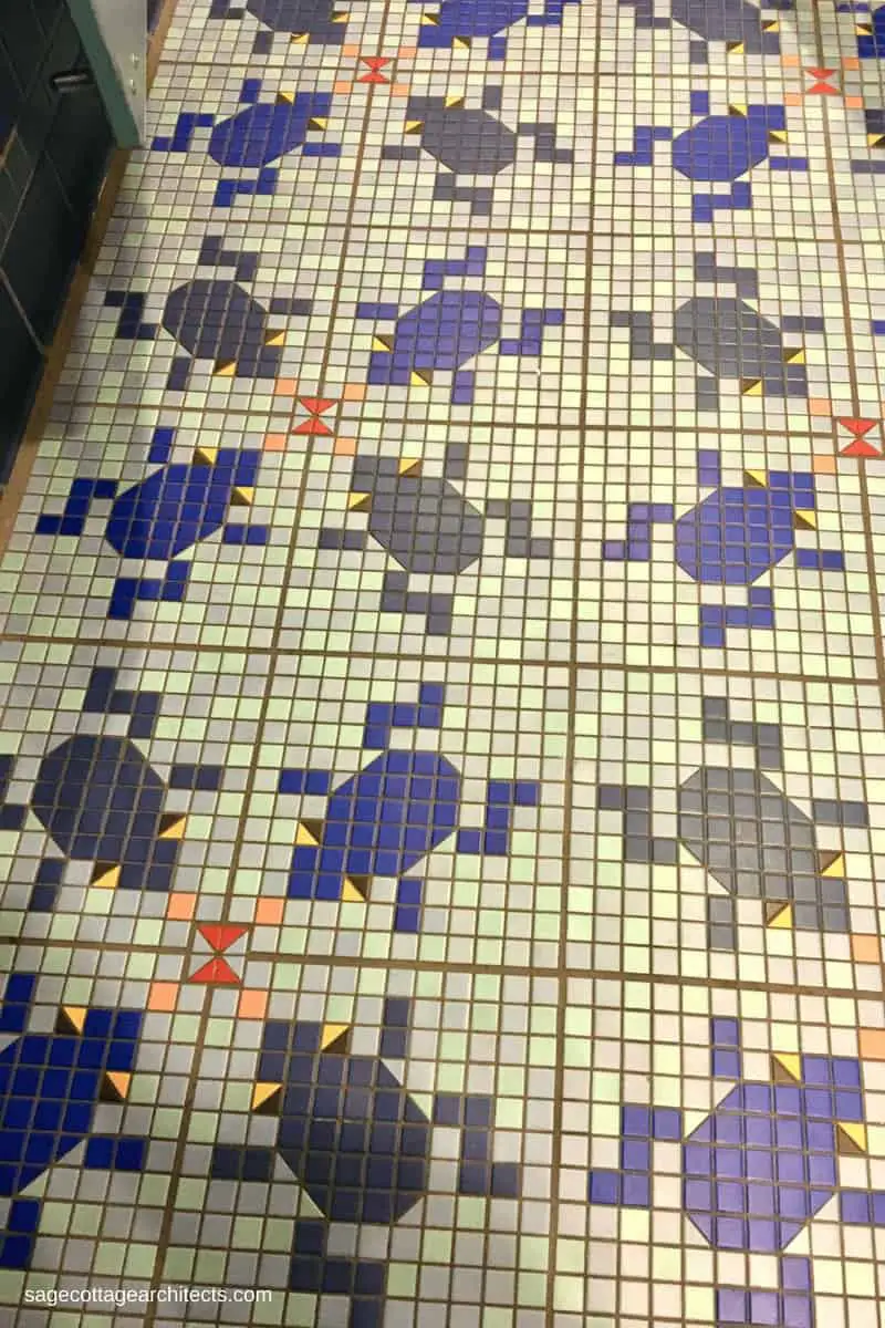 Frog pattern mosaic tile floor in Walt Disney World Animal Kingdom 