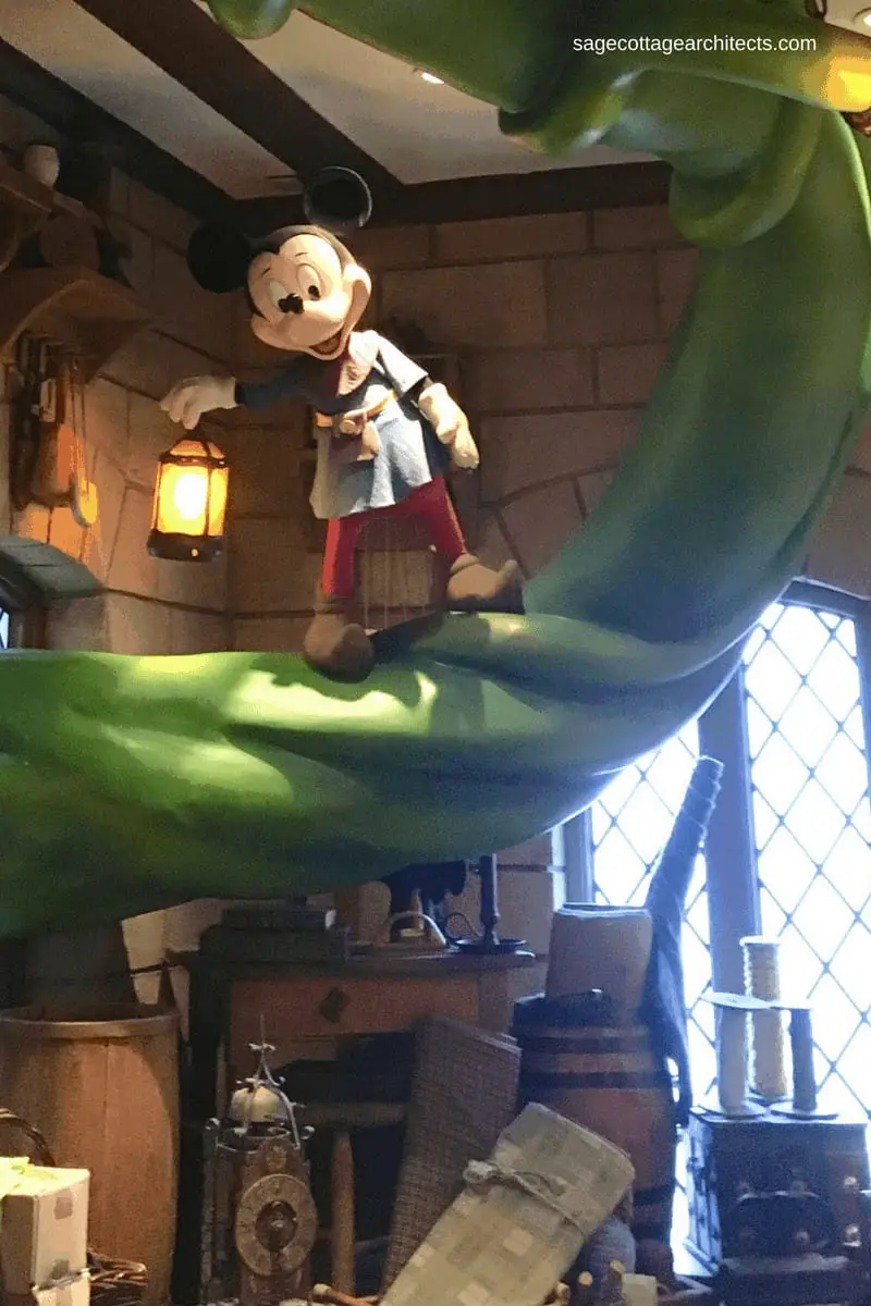 Walt Disney World store interior with Mickey Mouse figure standing on a giant beanstalk.