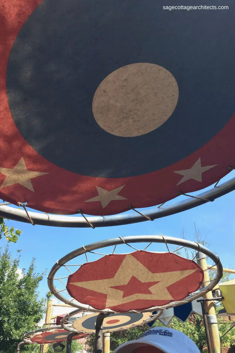 Round canvas shade structures in Walt Disney World Magic Kingdom