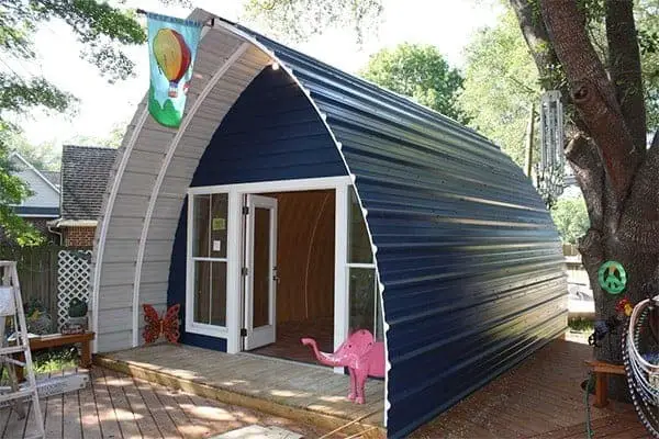 Arched Cabins prefab tiny houses with a blue roof