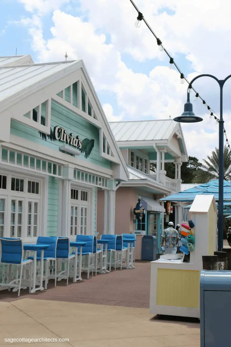 Lime green building with white gingerbread - Olivia's Cafe at Disney's Old Key West Resort