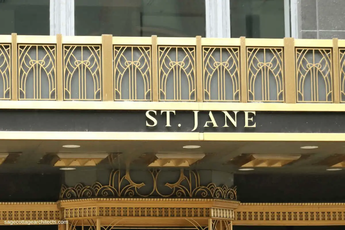 Art Deco bronze entrance canopy of the Carbide and Carbon Building. 