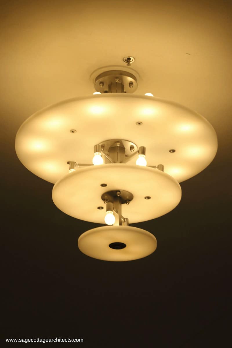 Art Deco style light - three opaque platters with nickel spacers