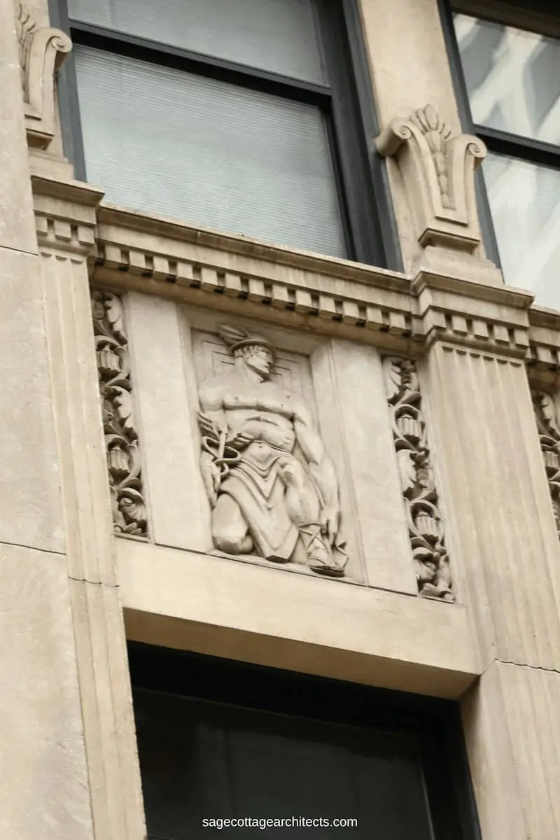 Art Deco carved limestone panel of Hermes
