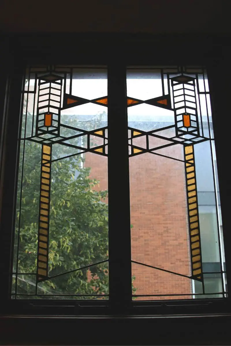 Close-up of Prairie style stained glass window