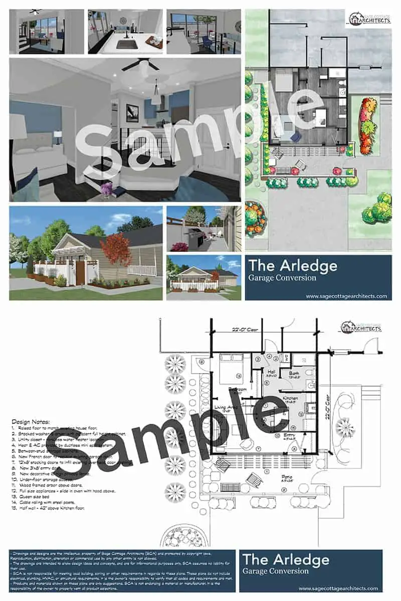 Collage of free garage conversion plan