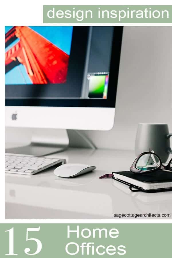 Photo collage of white desktop and Apple computer in a typical home office.