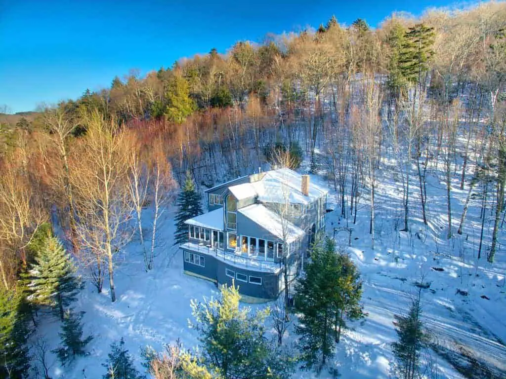 Aerial photo of a contemporary style ski vacation home