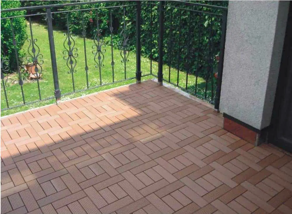 Photo of composite balcony flooring deck tile in dark tan.