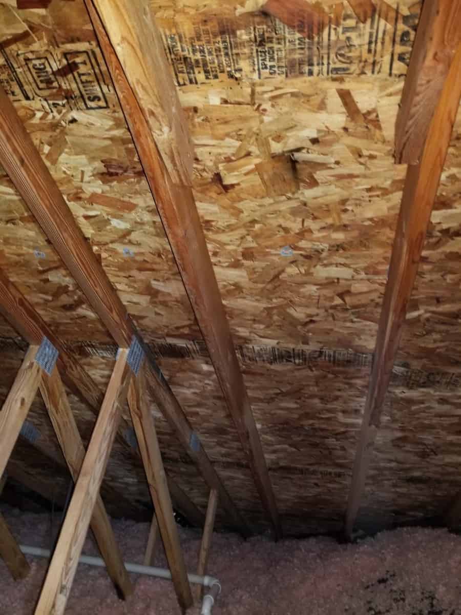 Photo of OSB roof sheathing after mold remediation.