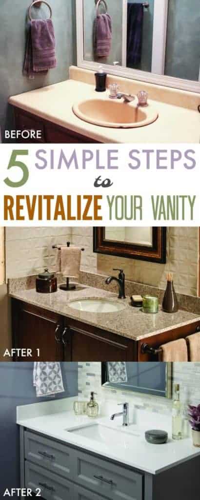 Photo collage of remodeled bathroom vanities