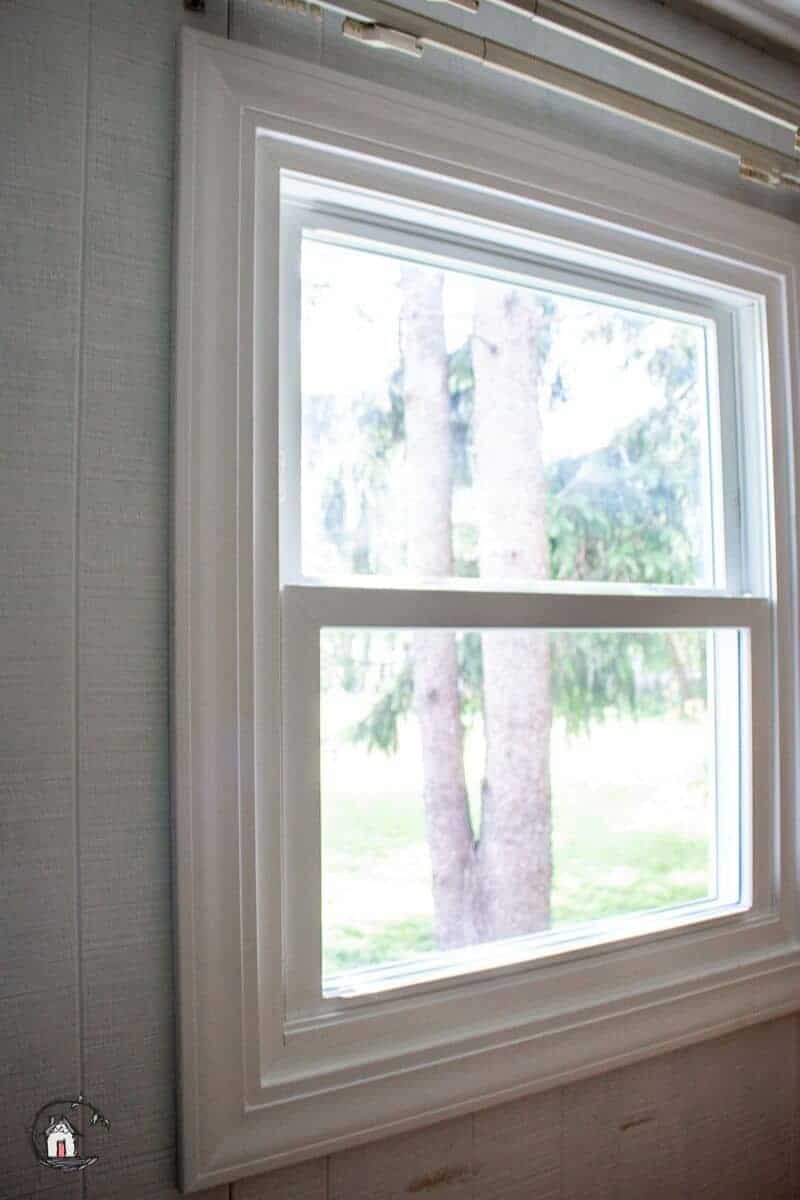 Photo of interior of white vinyl replacement windows.
