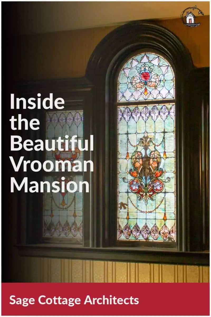 Photo collage of stained glass window in the Vrooman Mansion. 