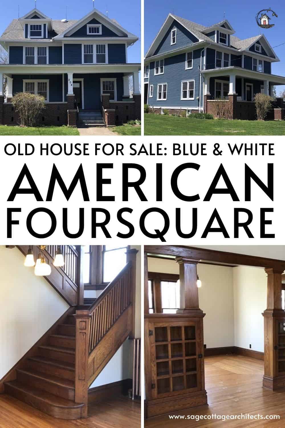 Photo collage of an American Foursquare style home. 