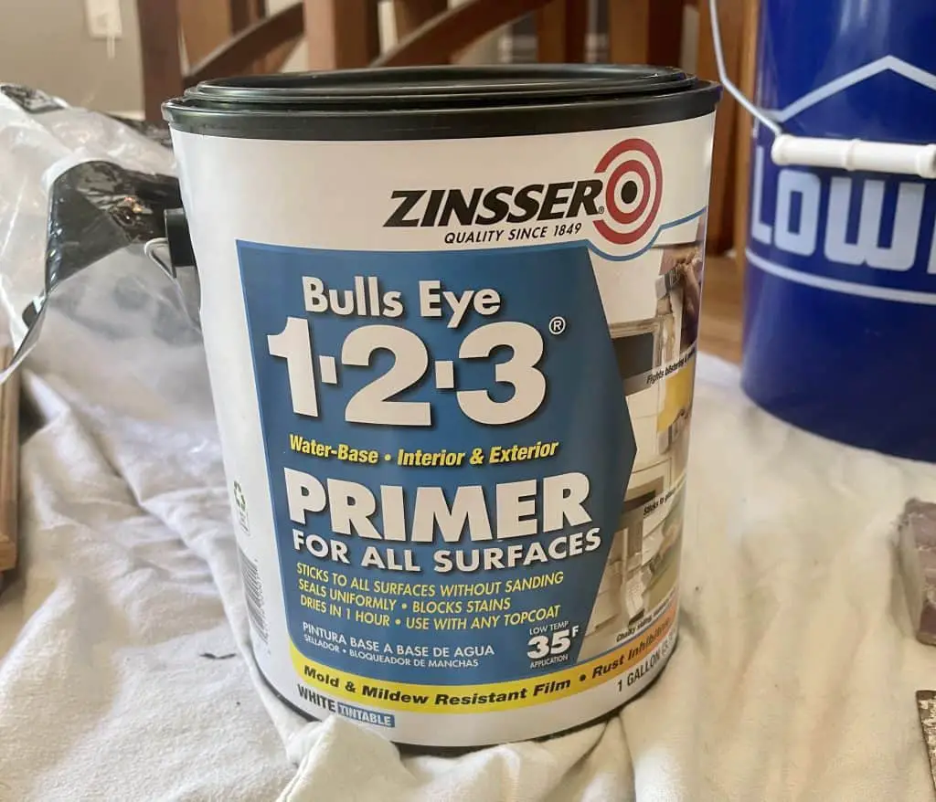 How to Paint Kitchen Cabinets that are Stained 4 can of Zinsser Bulls Eye 1-2-3 Primer