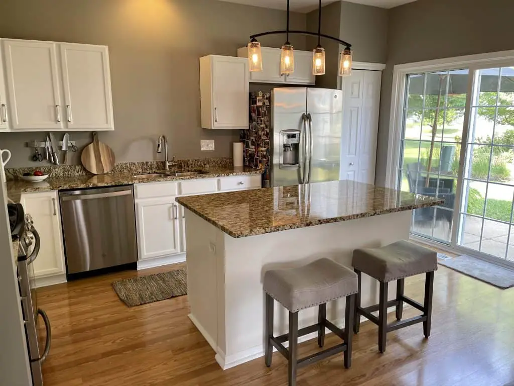 modern kitchen with white cabinets